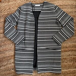 Gerry Weber Size 8 Black & White Boho Tribal Print Open Front Blazer Coat